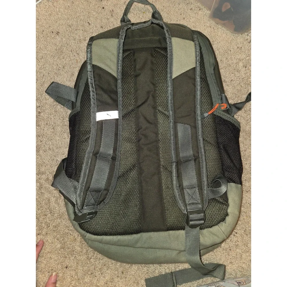 Puma Olive Green and Orange Backpack Sport School Bag Padded Straps Needs Repair